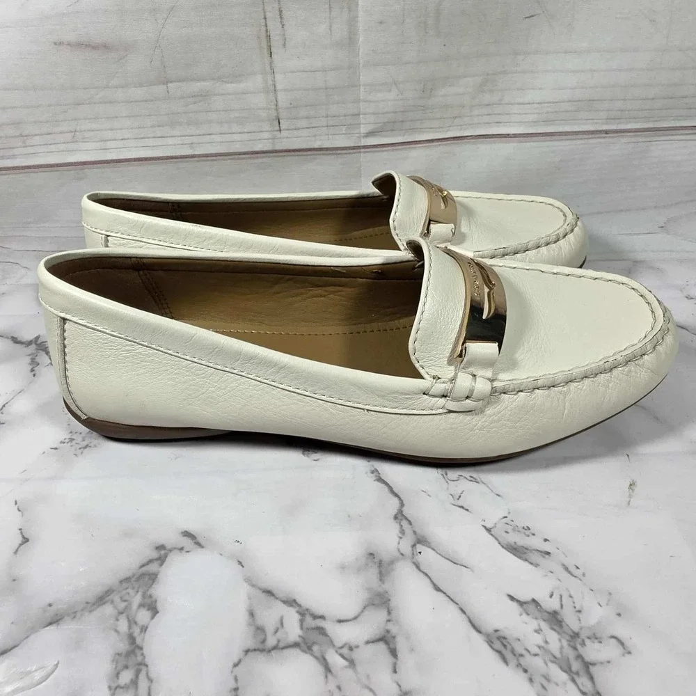 Coach Olympia Peb Grain Leather‎ Loafers Ivory - Womens Size 8 M